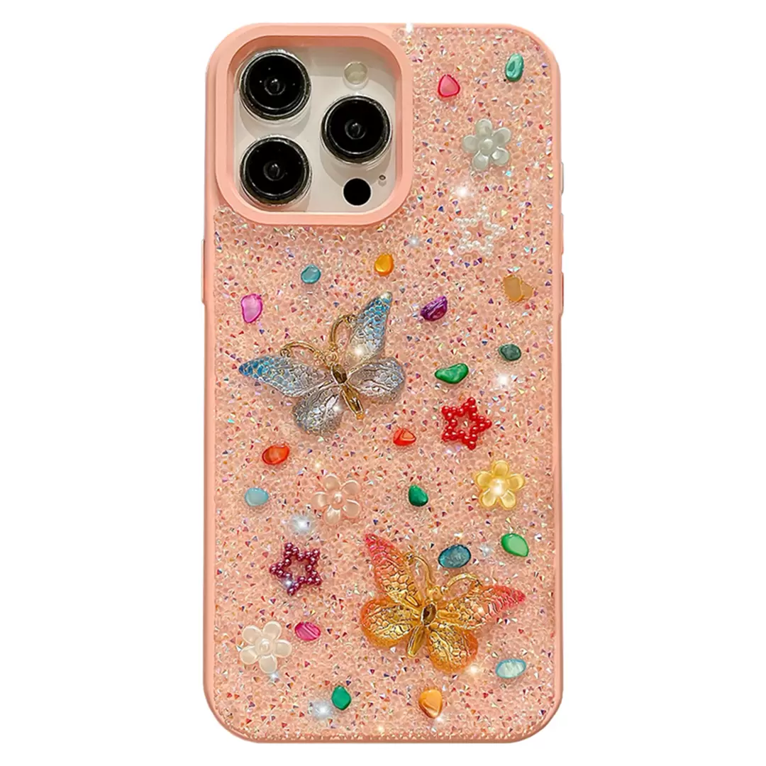 iPhone 16 Plus Butterfly and Diamond Bling Case Pink